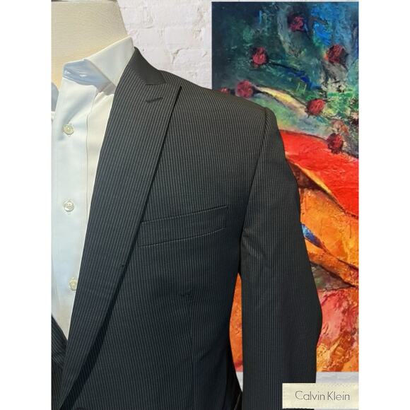 Calvin Klein 44L Mens Blazer Charcoal Gray Micro Stripe Sport Jacket - Picture 5 of 16